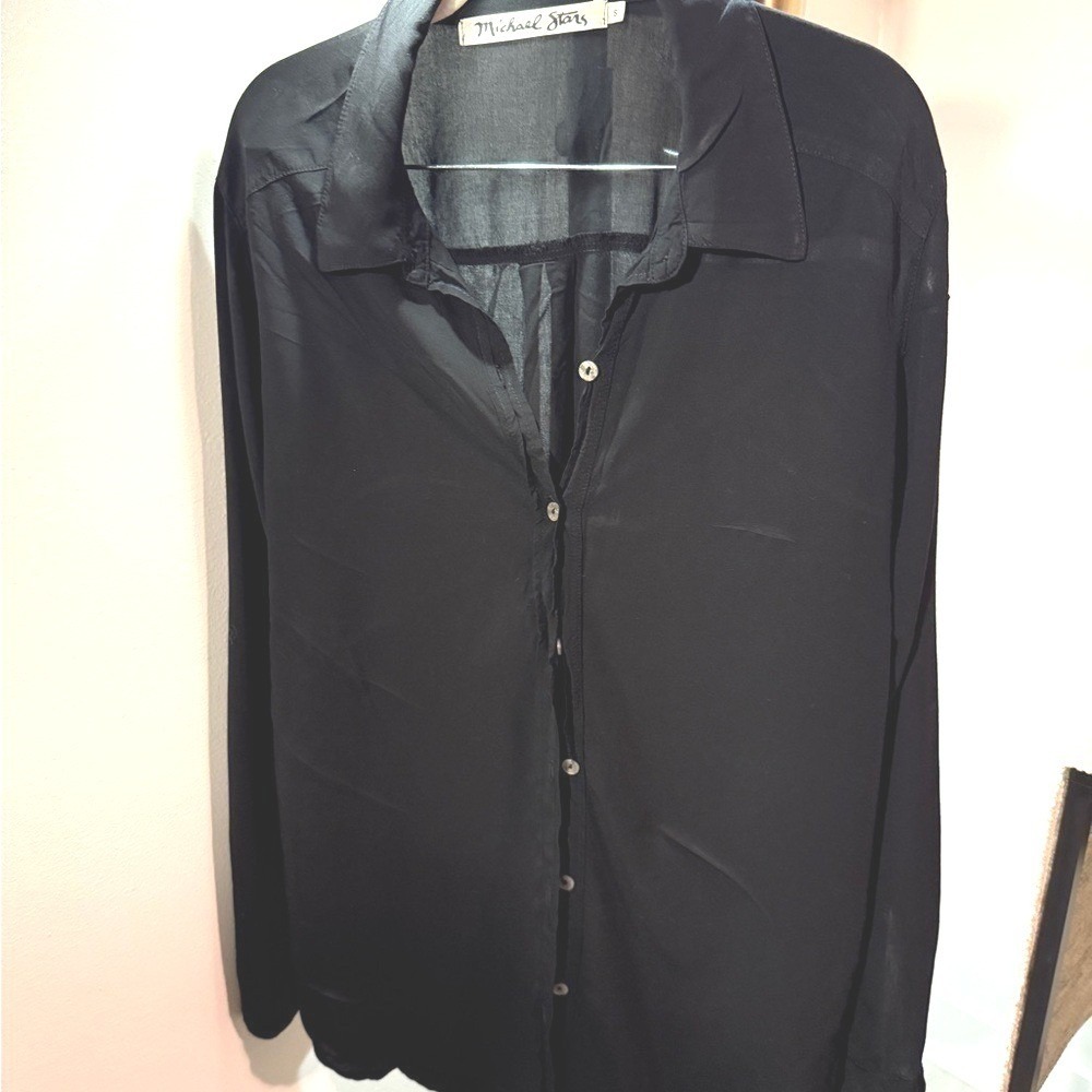 Michael Stars Button up lightweight designer easy wear classics neutral black SM